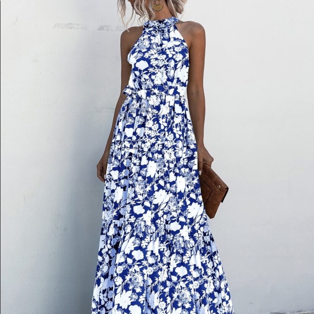 Boho Gypsy Halter Belted Maxi Dress New - Picture 5 of 15